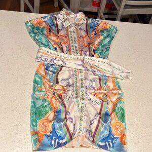 Colorful Patterned Dress with Belt